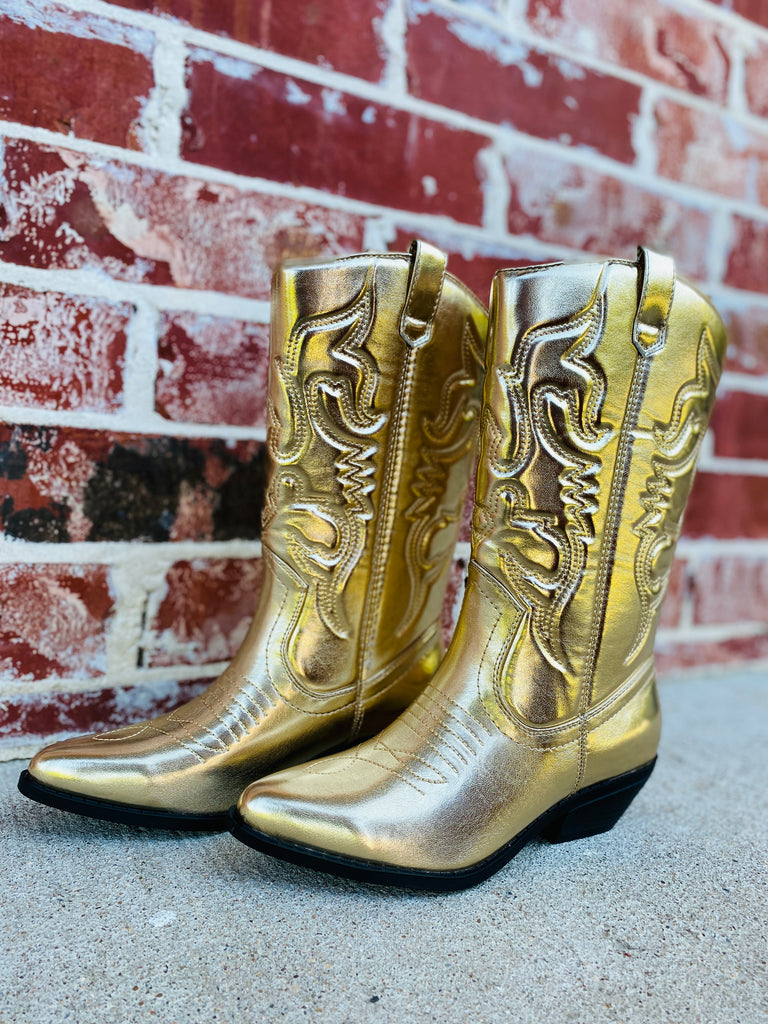 Shooting Vegas Stars- Gold Cowgirl Boot
