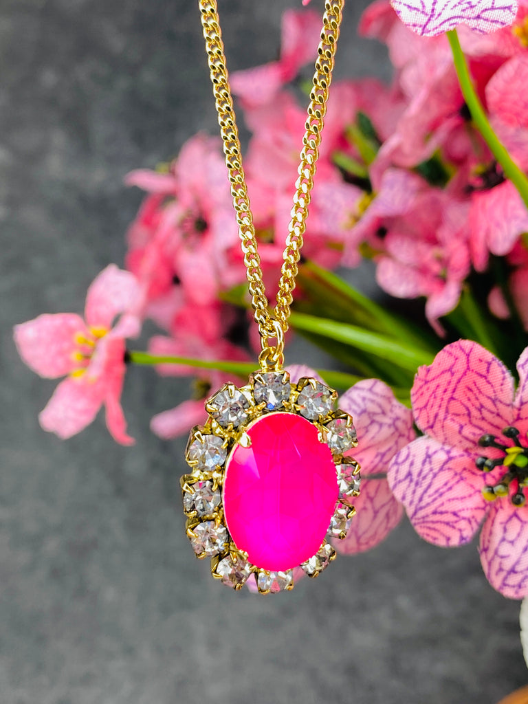 -Electric Pink- Suki Gold Plated Necklace