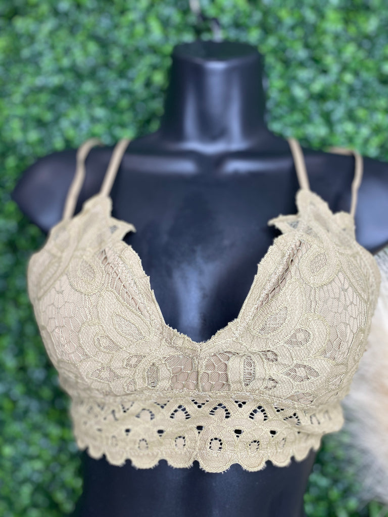 Taupe- Laced Double Strap Bralette
