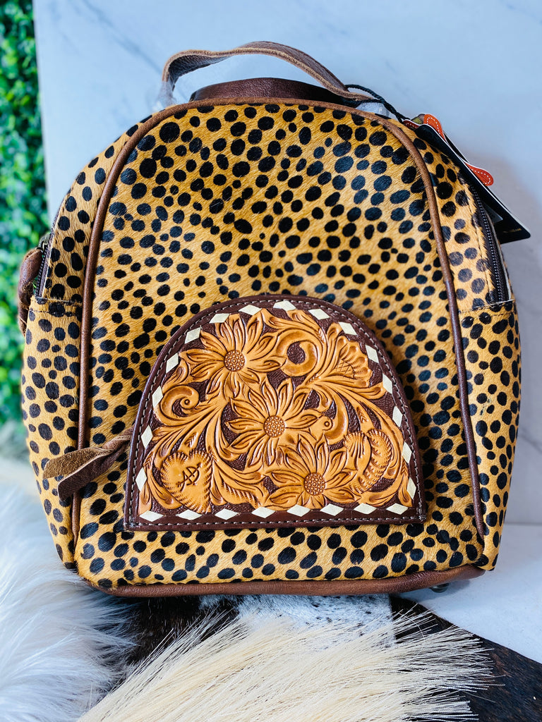 Spotted Pray Tan/Brown Hide & Tooled Backpack/Purse