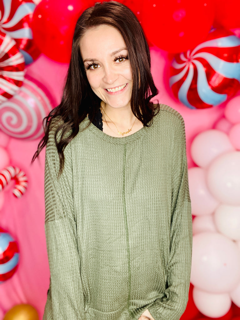 You Know It's True Waffle Knit Top - Olive