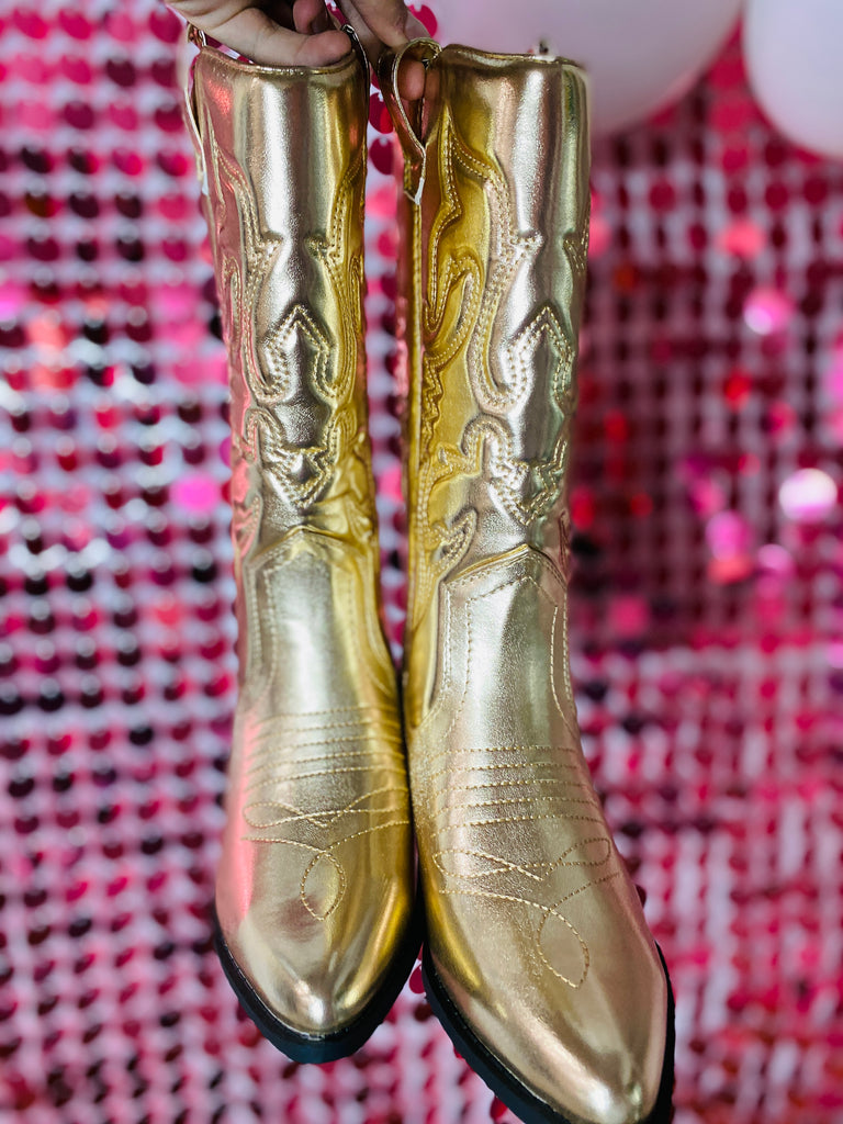 Shooting Vegas Stars- Gold Cowgirl Boot
