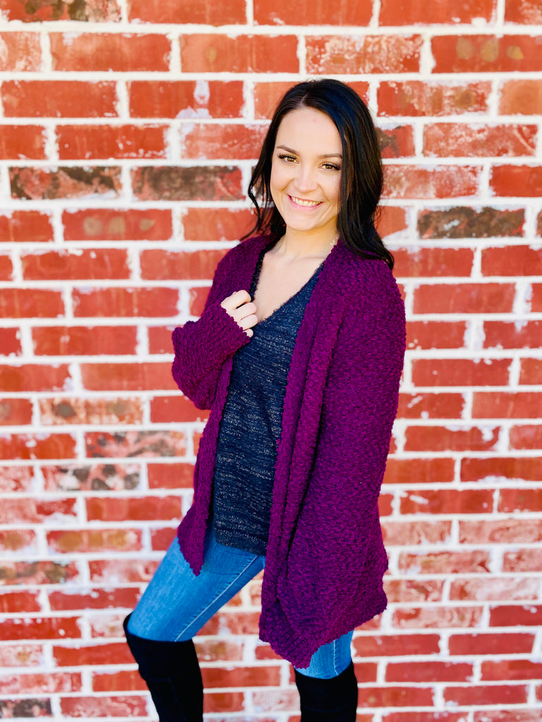 Dark Plum Popcorn Cardigan