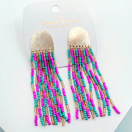 Jelly Turquoise & Hot Pink Tassle Earrings