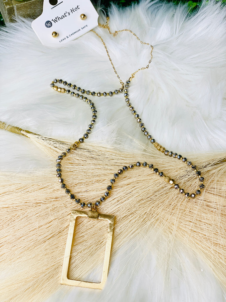 Gold Squared Neutral Beaded Necklace