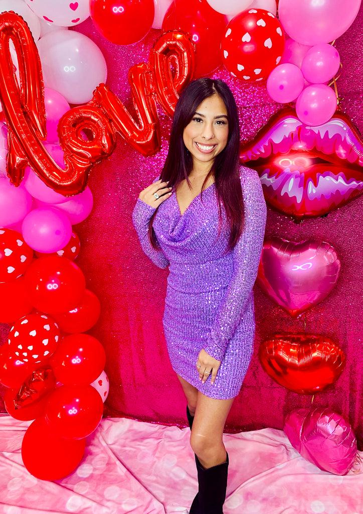 Pretty In Purple Sequin Collard Dress