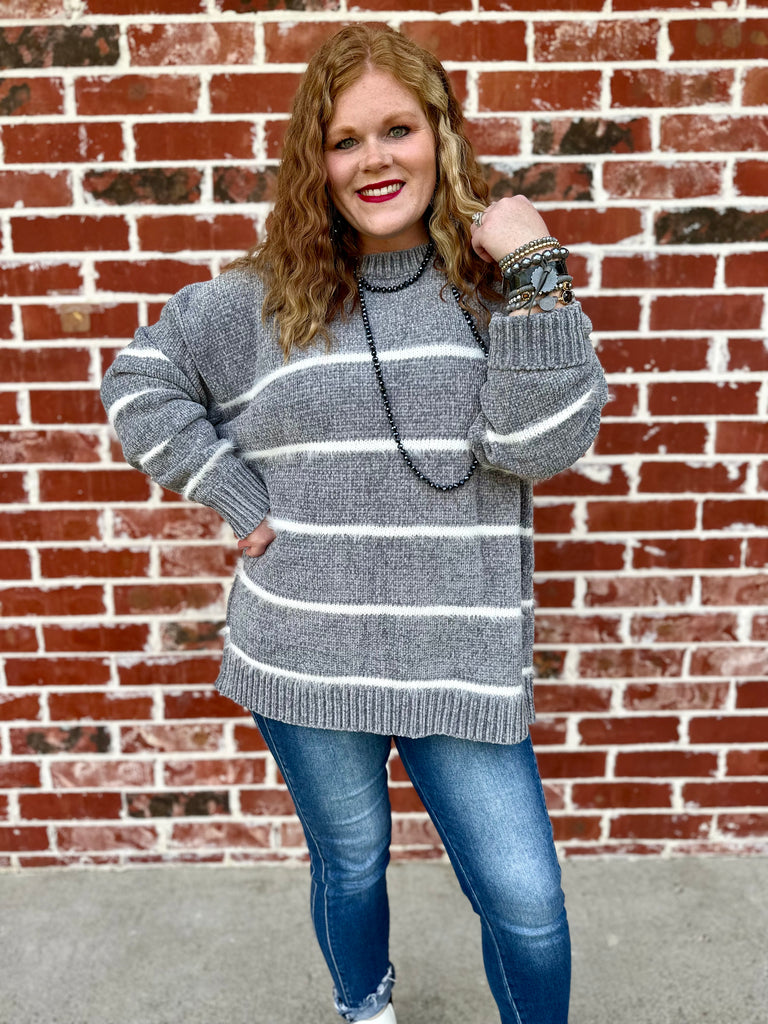 It's Just Casual Stripe Sweater - Grey