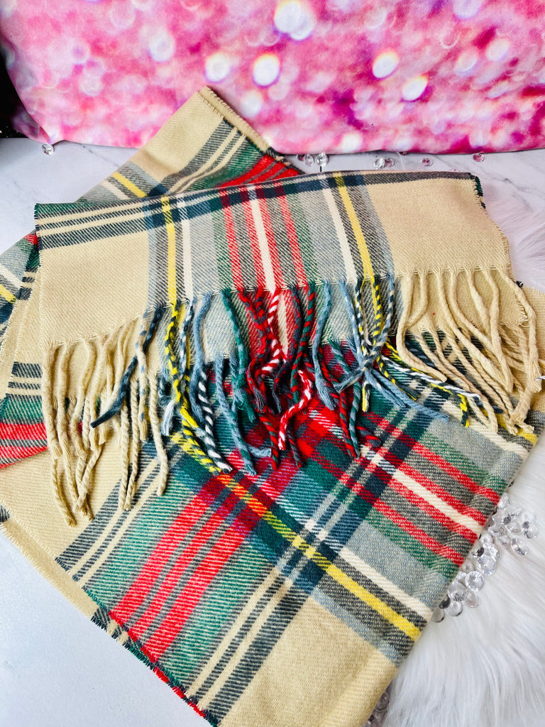 Tan Multi Plaid About You Scarf-ONE SIZE