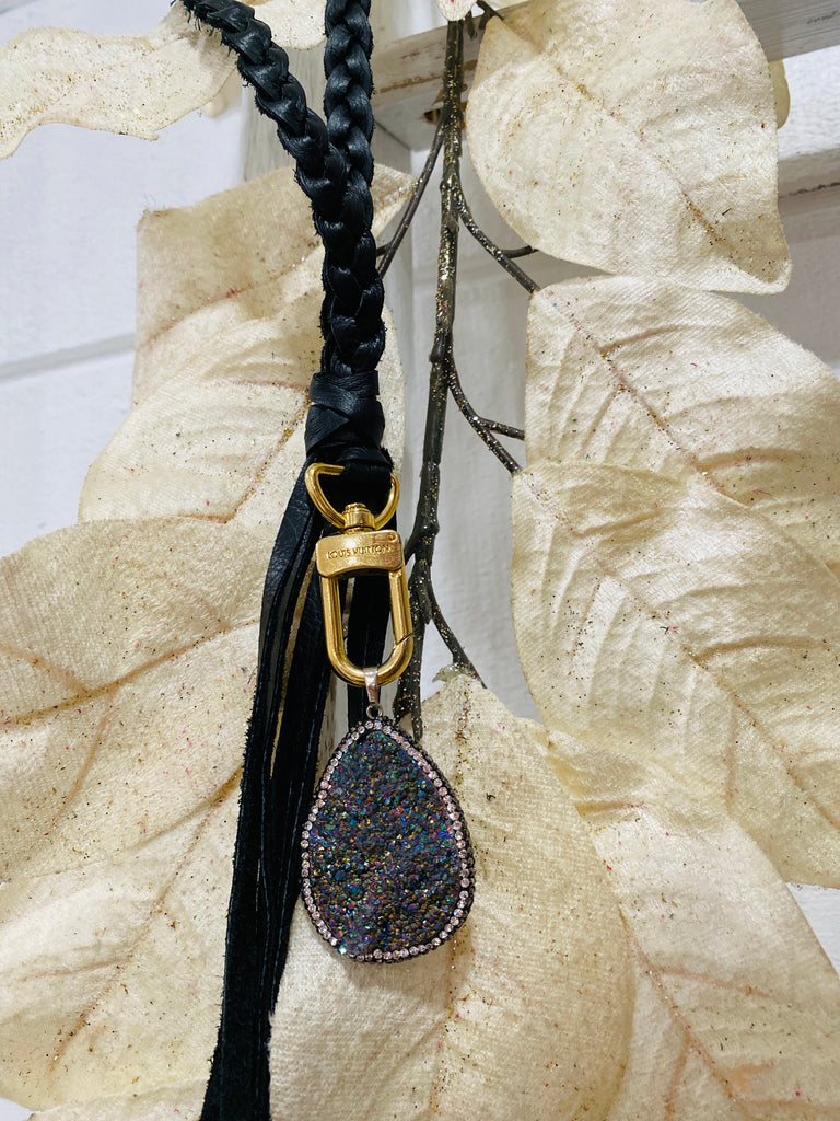 Midnight Leather & Rainbow Druzy Tassel Necklace
