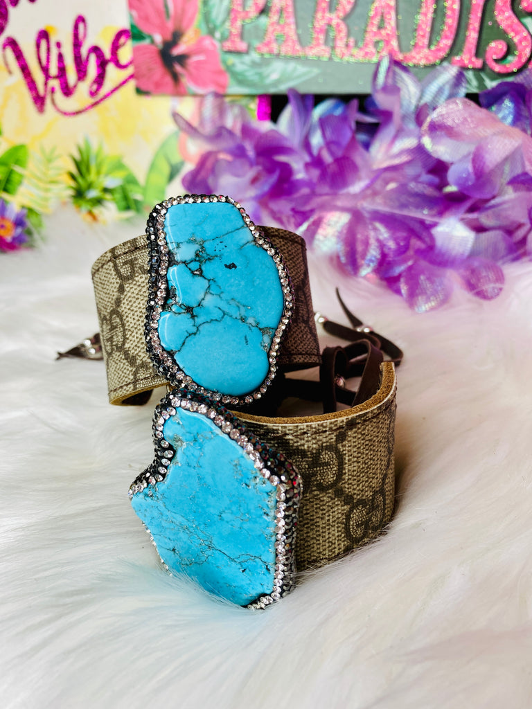 Summer Natural Stone Leather Cinch Cuff-TURQUOISE