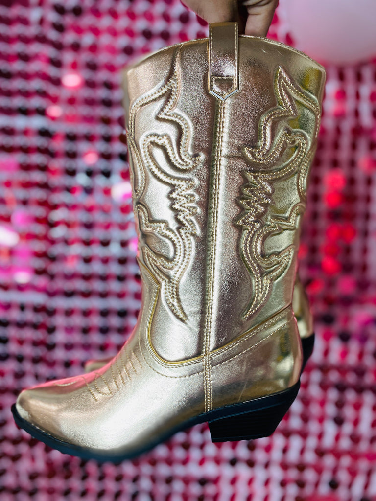 Shooting Vegas Stars- Gold Cowgirl Boot