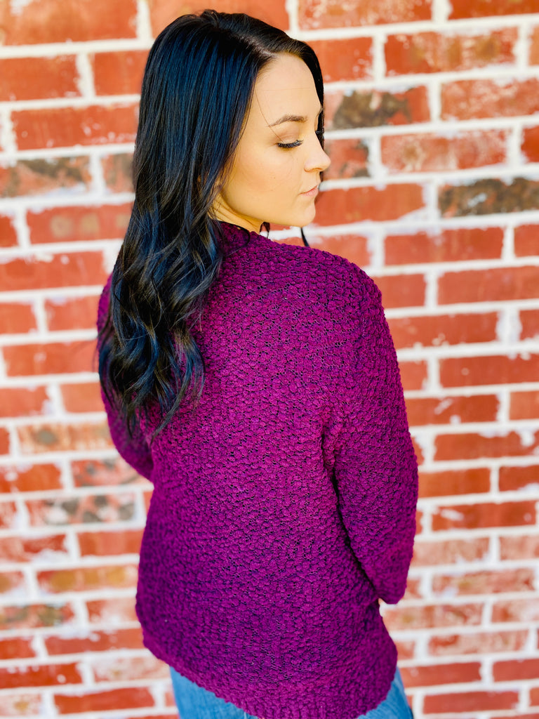 Dark Plum Popcorn Cardigan