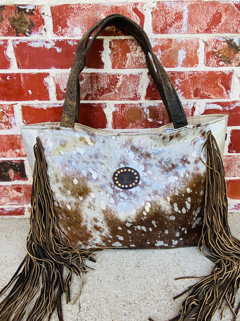 Brown & Silver Hide Pasiley Leather Stella Tote