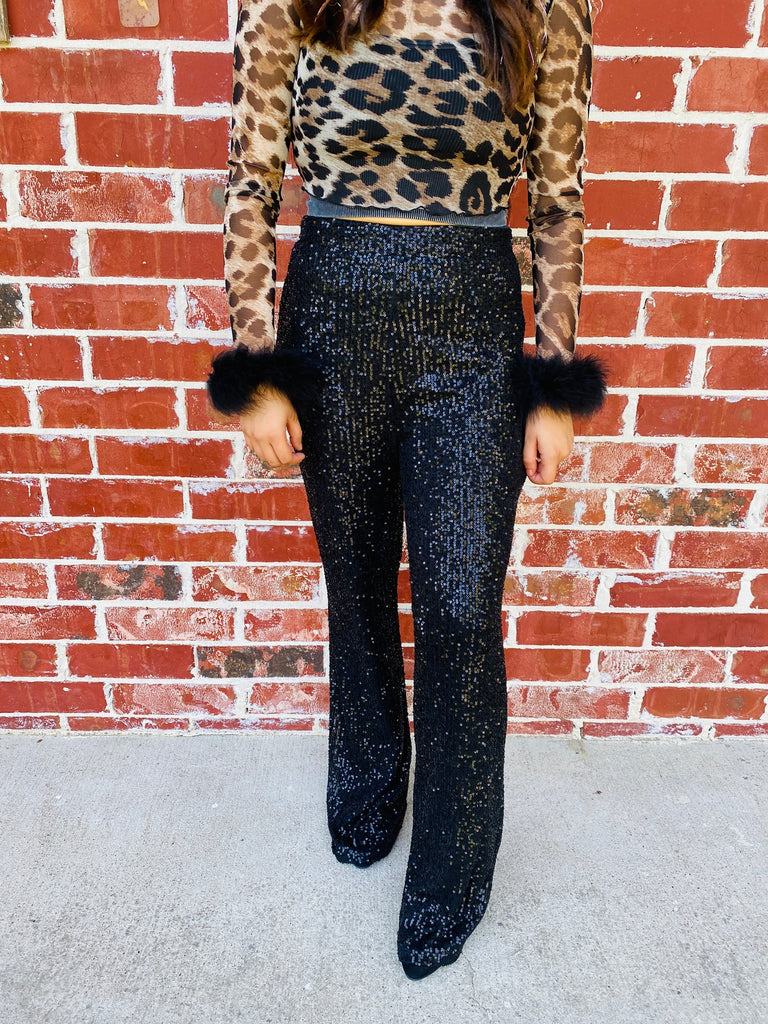 Black Sequin Back in Business Straight Leg Pant
