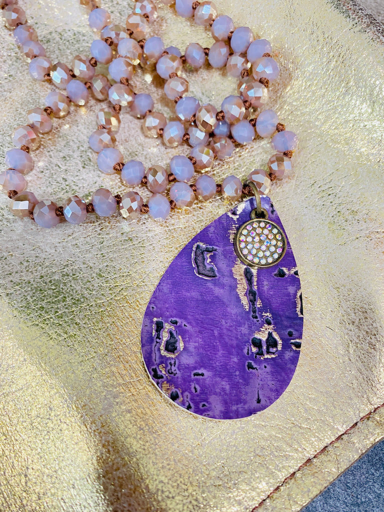 Purple Aspen Leather Beaded Necklace