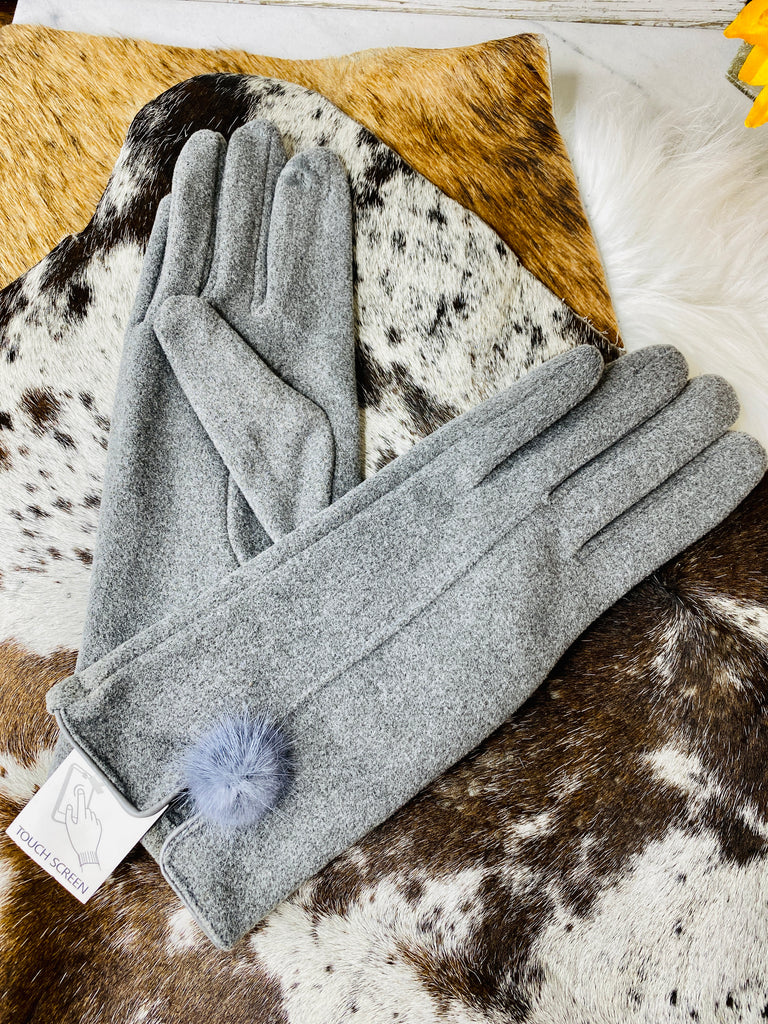 Grey Suede & Cotton Tail Gloves
