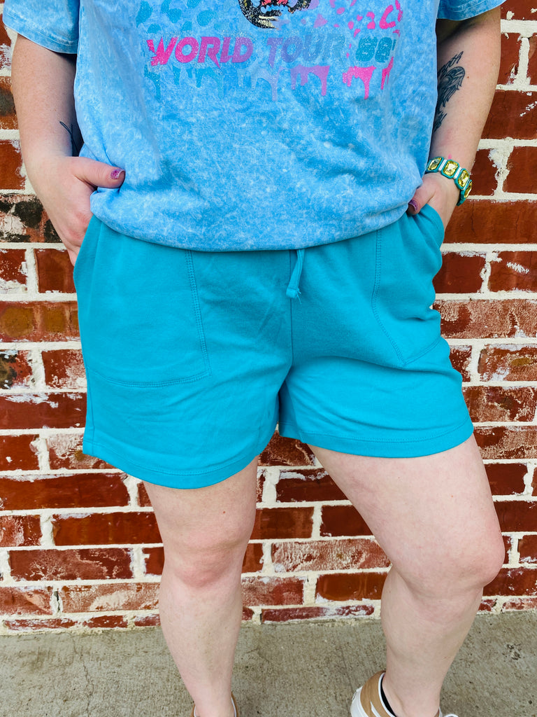 Ice Blue Relaxed Cotton Shorts