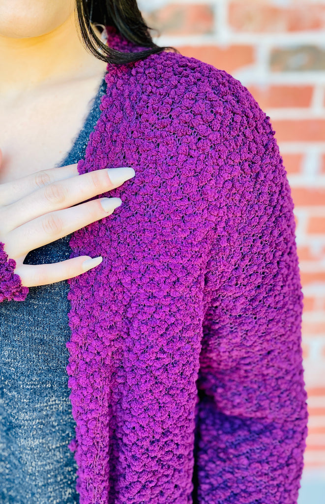 Dark Plum Popcorn Cardigan