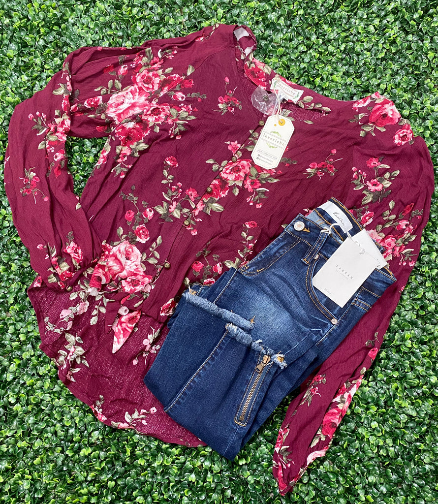 Wine & Roses Floral Blouse
