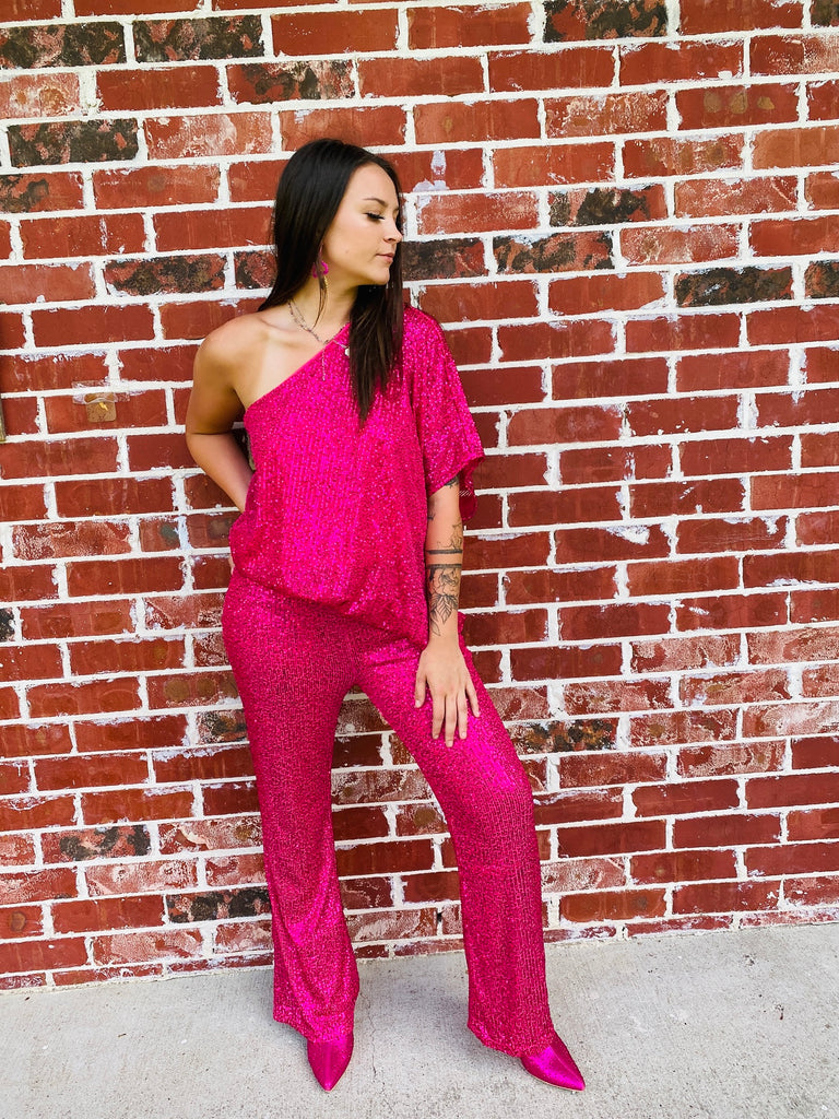 Back in Business Pink Sequin Straight Leg Pant