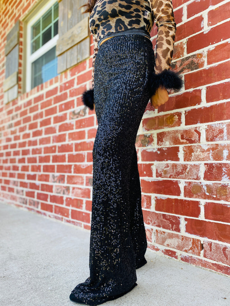 Black Sequin Back in Business Straight Leg Pant