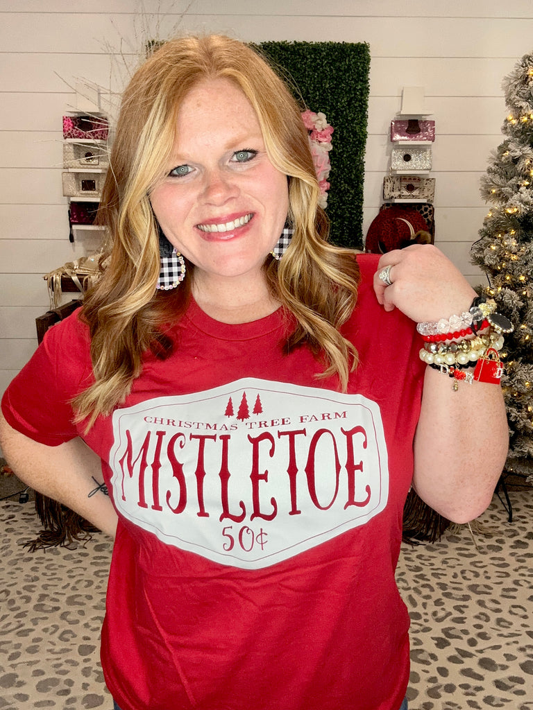 Meet Me At The Mistletoe Graphic Tee - Red