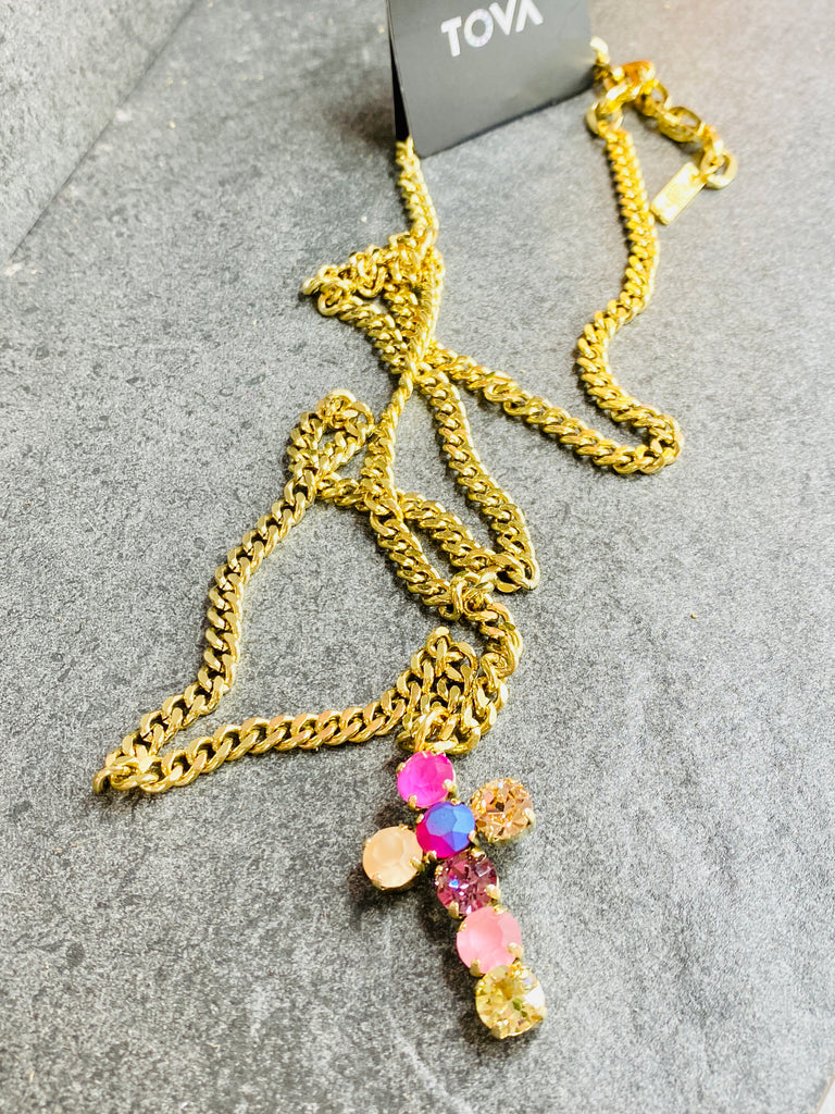 Pink Ombre Gold Cross Necklace