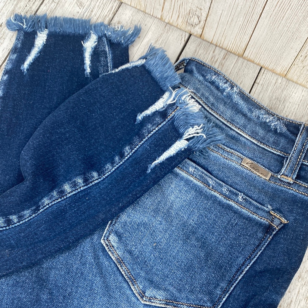 Dark Denim Slit & Frayed Skinny Jeans~Kancan