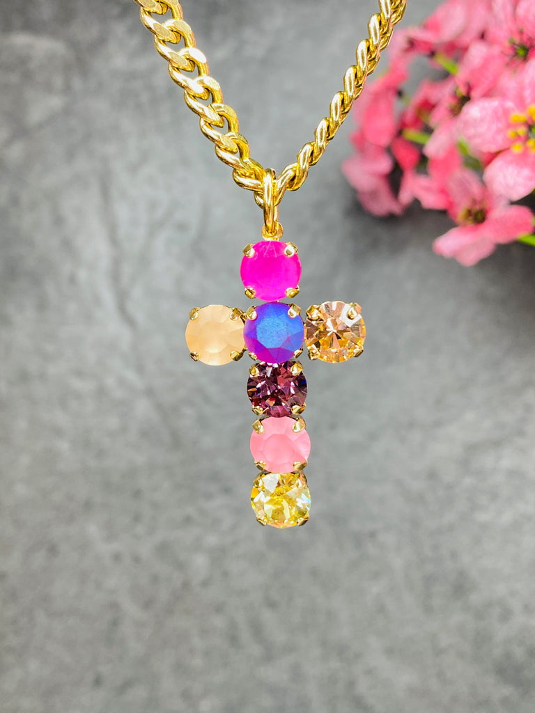 Pink Ombre Gold Cross Necklace