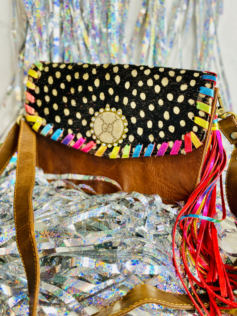 Spotted Hide & Metallic Rainbow Leather Purse/Crossbody