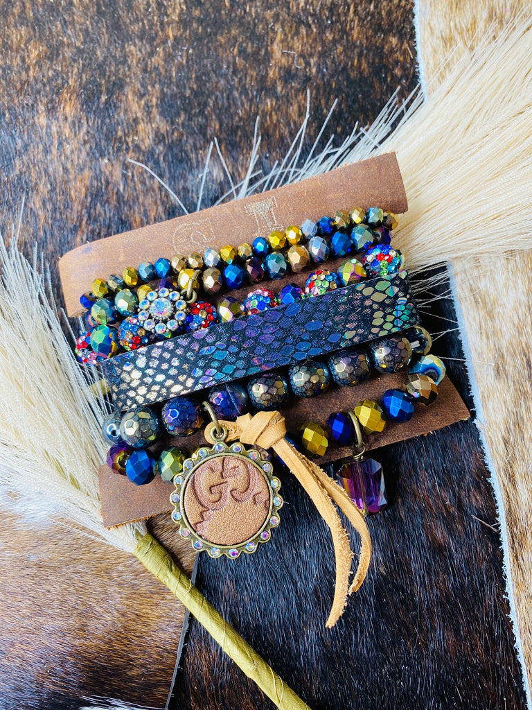 Electric Fall Rainbow Feels Upcycled Bracelet Stack