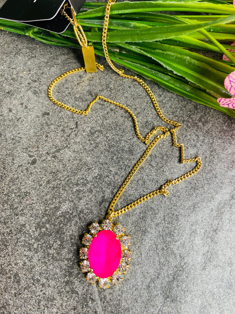 -Electric Pink- Suki Gold Plated Necklace