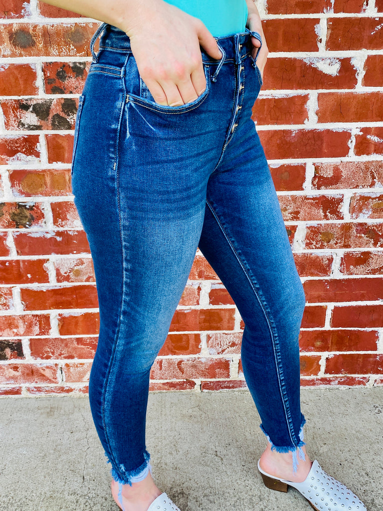 High Rise Fly Skinny Jeans