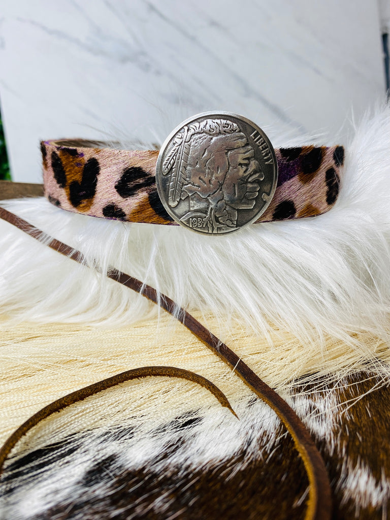 Purple Spotted Hide & Indian Coin Hat Band