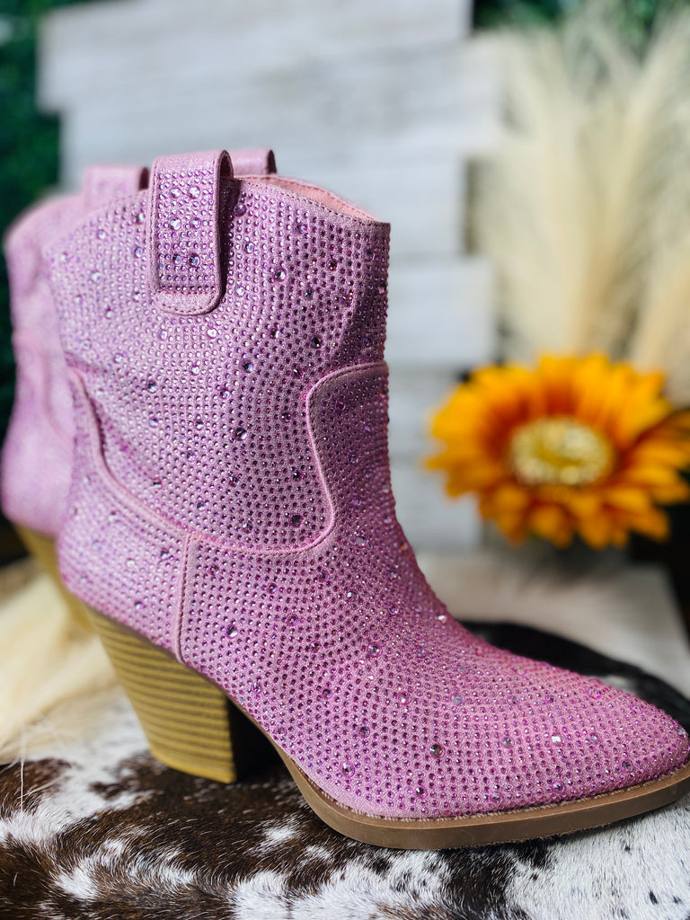 Dolly Darling Crystal Covered Cowgirl Bootie-PINK