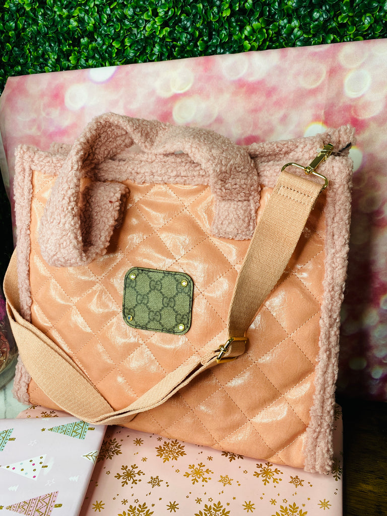 Pink Quilted Leather Upcycled Shoulder Bag