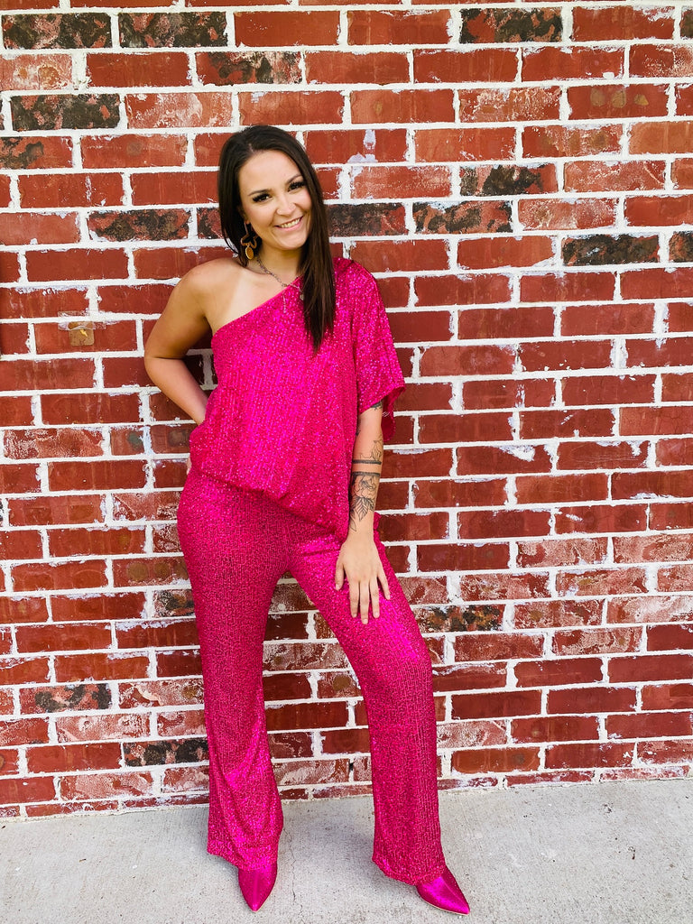 Back in Business Pink Sequin Straight Leg Pant